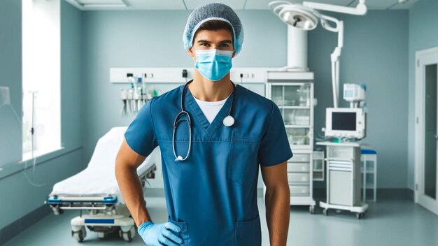 Professional Male Nurse Prepared in HighTech Hospital Room