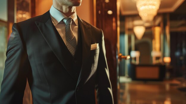 Professional Man Walking Down Hallway in Suit