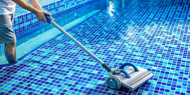 Professional Manual Pool Cleaner In Blue Tile Pool Cleaning Maintenance