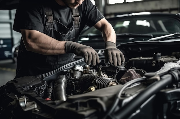 Professional mechanic working in auto repair shop Car service and maintenance concept