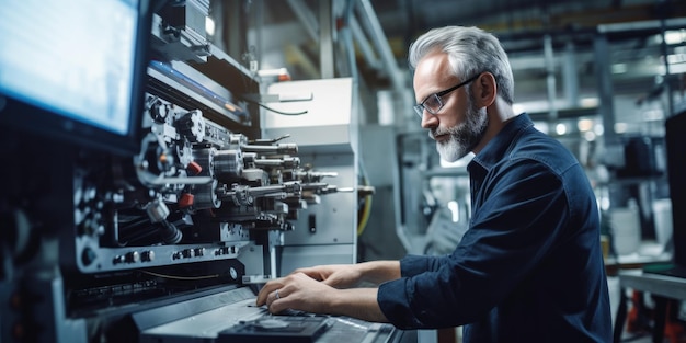 Professional Mechanical Engineer team Working on Personal Computer at Metal lathe industrial manufacturing factory Engineer Operating lathe Machinery Product quality Inspection