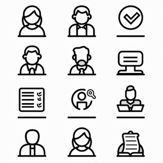 Photo professional and minimalist icons mentoring and training line art flat 2d black and white white background stylize 50