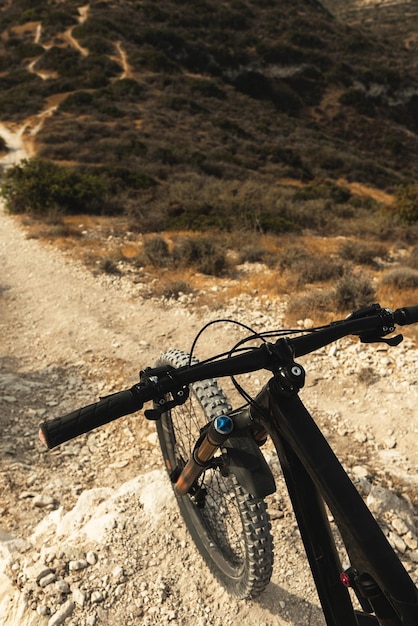 Professional MTB bike on a top of a mountan before a downhill ride