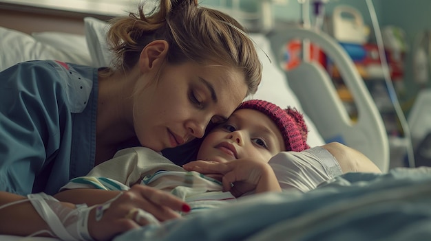 Professional Nurse Comforting a Child in Hospital Bed