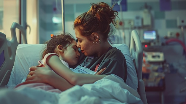 Professional Nurse Comforting a Child in Hospital Bed