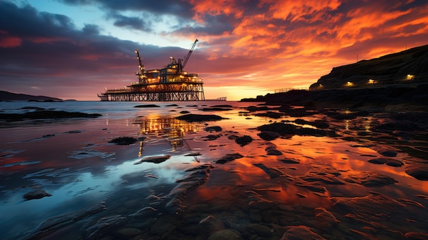 Professional Offshore Drilling at Sunset Expertise in Extracting Gas and Petroleum