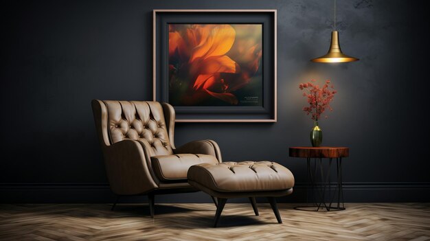 Professional Ottoman Mockup With Blank Poster Frame On Recliner