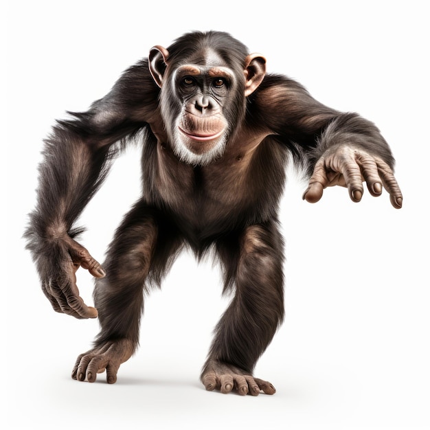 Professional Photo Of Energetic Chimpanzee In Movement Isolated On White Background