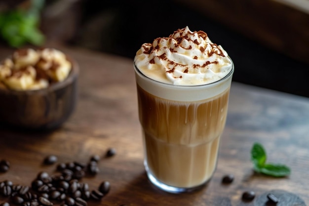 A professional photo of an ice latte coffee