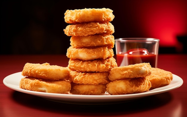 A professional photo of McNuggets on a red background Generative Ai