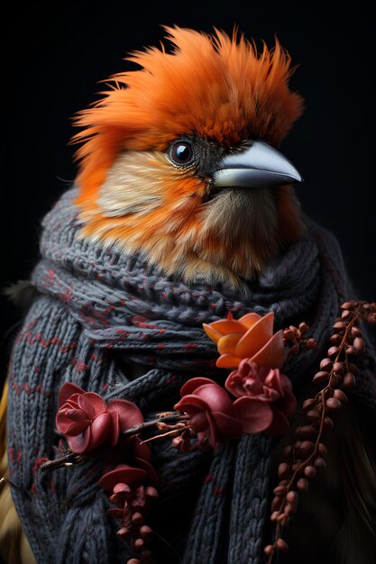 Professional photo of prince bullfinch in knitted clothe