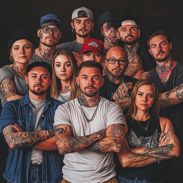 Photo professional photograph of a diverse group of tattoo artists