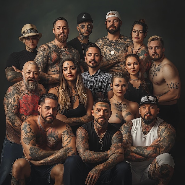 Photo professional photograph of a diverse group of tattoo artists