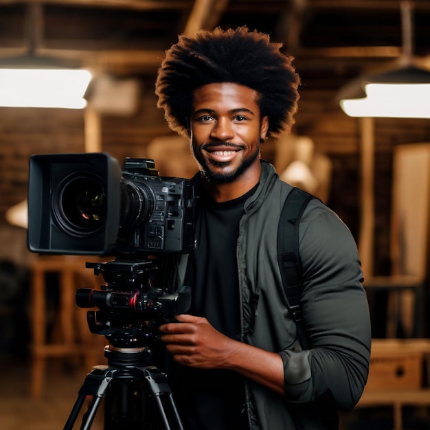 Professional photographer taking photos with a pro camera isolated on pastel background