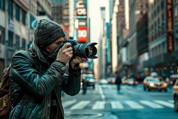 Photo professional photographer in urban city setting