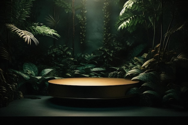 Professional Photography of an Empty Space Mockup Podium with a JungleThemed Nature Background for