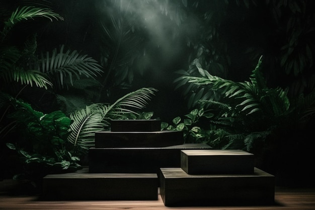 Professional Photography of Jungle Themed Empty Space Mockup Podium with a Stunning Nature Backgroun