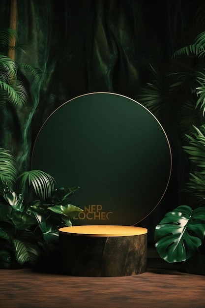 Professional Photography of Jungle Themed Empty Space Mockup Podium with a Stunning Nature Backgroun