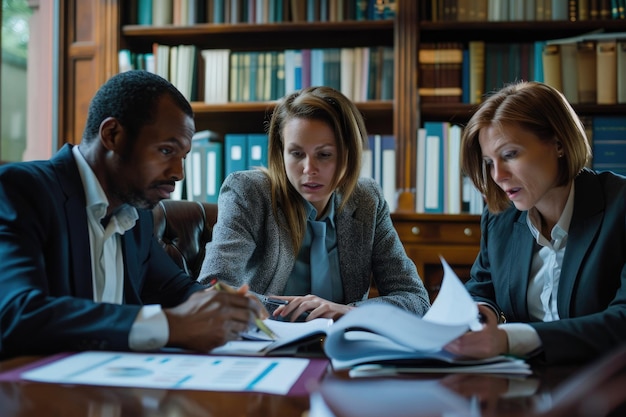 Photo professional photography of legal team collaborating on complex case strategy