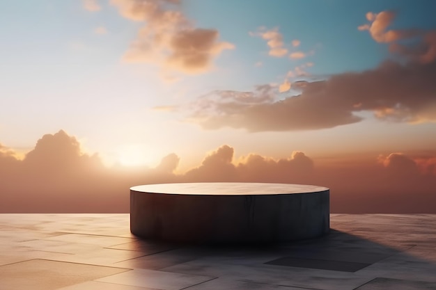 Professional photography of a skythemed podium against a stunning sunset background Generative AI