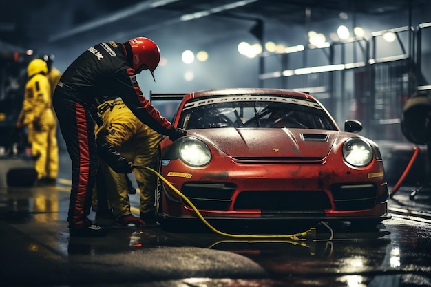 Professional Pit Crew Prepared for Car Racing Generative AI