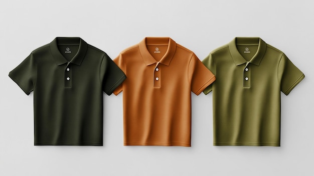 Photo professional polo shirt mockup with a classic color scheme and company logo set against a neutral backdrop for corporate use