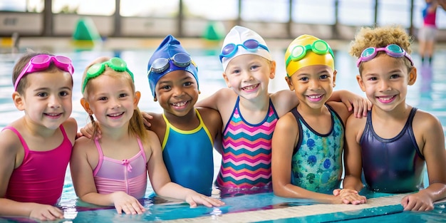 Professional Portrait of Children in Swimsuits for Swimming Lessons