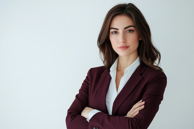 Professional Portrait of a Confident Businesswoman with Arms Crossed on Neutral Background