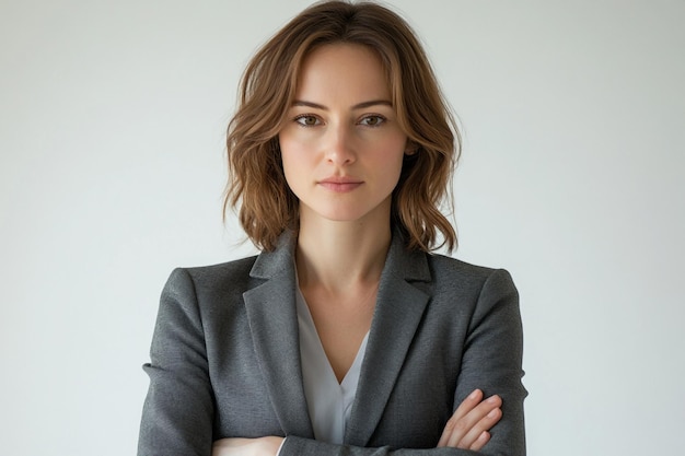 Photo professional portrait of a confident businesswoman with arms crossed on neutral background