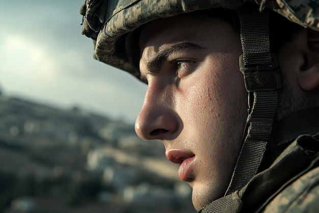 Professional Portrait of an Israeli Soldier in Tactical Gear with an Urban Background