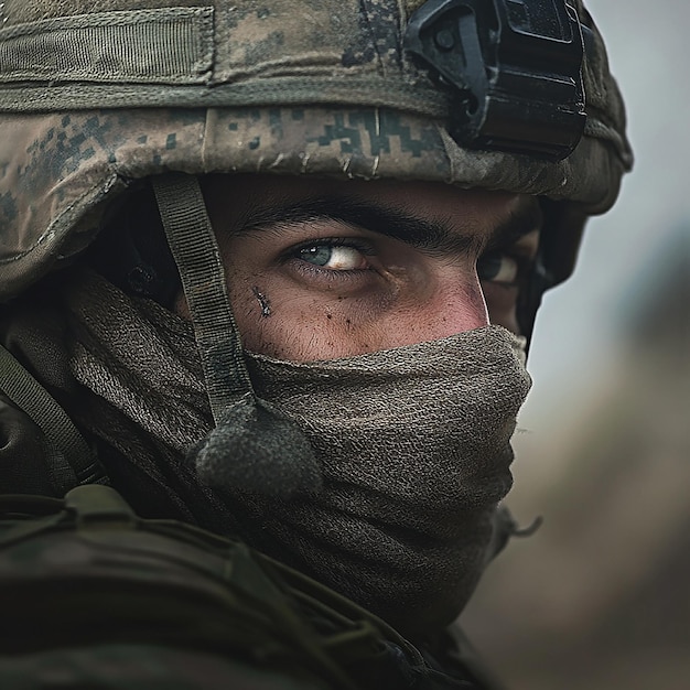 Photo professional portrait of an israeli soldier in tactical gear with an urban background