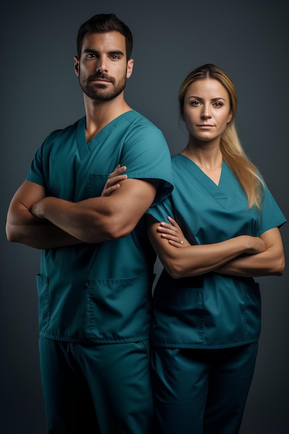 professional portrait of male and female nurses