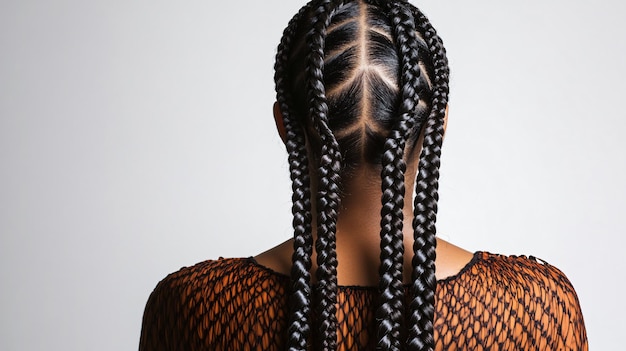 Photo professional portrait of woman with long african braids on white background