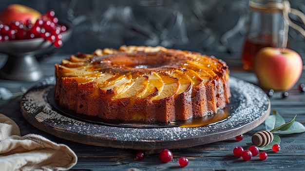 a professional product photo of an apple honey cake AI Generative