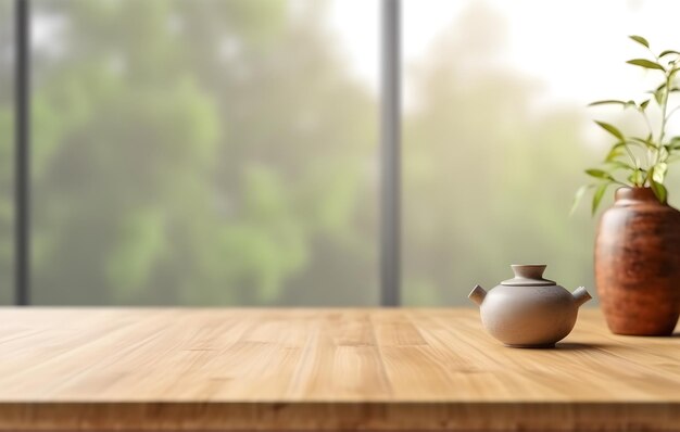 Professional Product Promotion on Wooden Table with Blurry Background