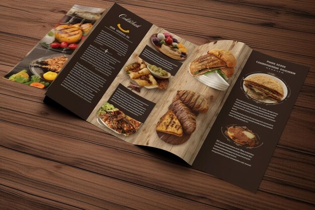 Photo professional restaurant trifold brochure premium