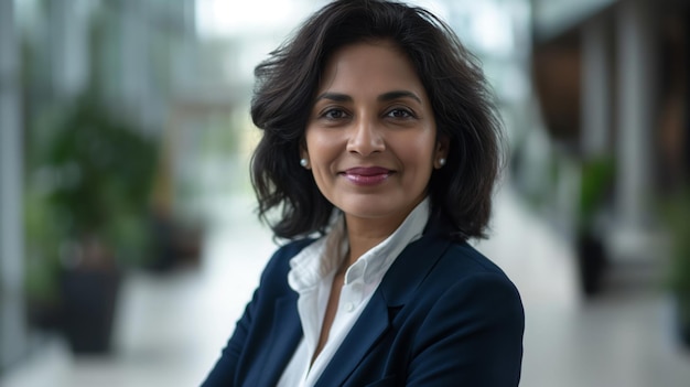 Professional south asian businesswoman in modern office setting corporate headshot for business