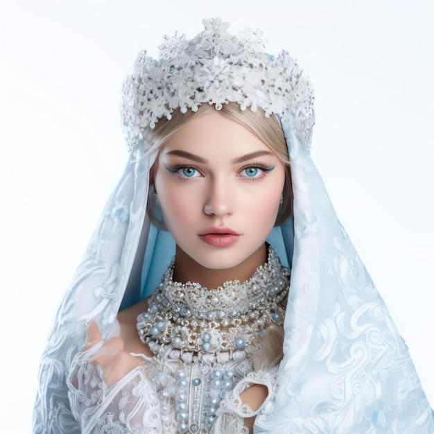 Professional studio close up portrait of beautiful Snow Maiden