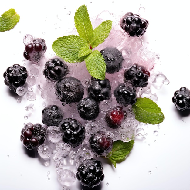 professional studio fresh purple grape ice fruit and leaves on white background photography