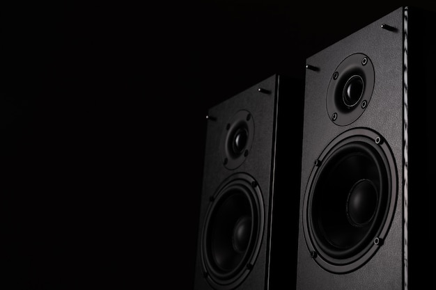 Professional studio monitors with high sound quality speaker system for music lovers on a black