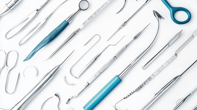 Photo professional surgical instruments set on white background