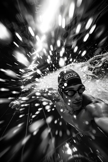 Photo professional swimmer training capturing determination and intensity in olympic pool