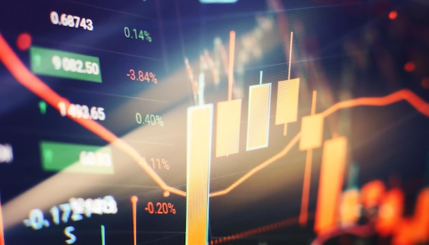 Professional technical analysis on the monitor of a computer Fundamental and technical analysis concept