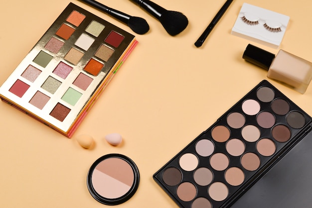 Professional trendy makeup products with cosmetic beauty products