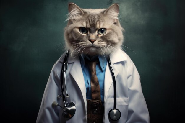 Professional veterinarian cat in lab coat