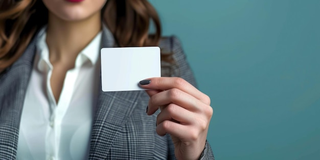 Photo professional woman displaying business credentials