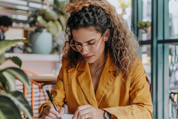 Photo professional woman writing in a notebook