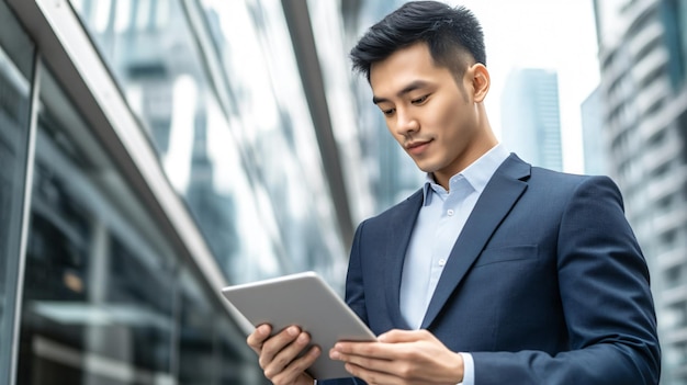 Professional Young Asian Businessman Reading Book