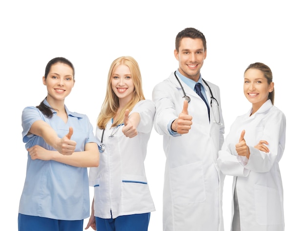 professional young team or group of doctors showing thumbs up