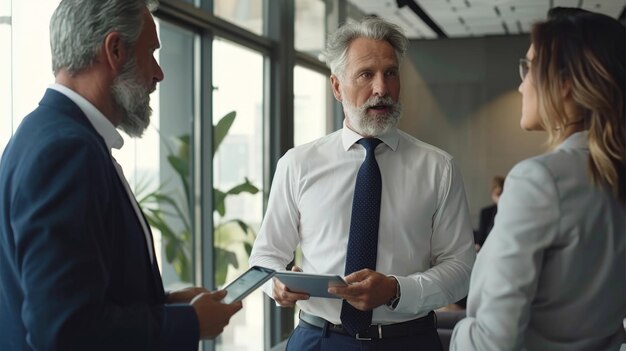 Photo professionals discussing in office